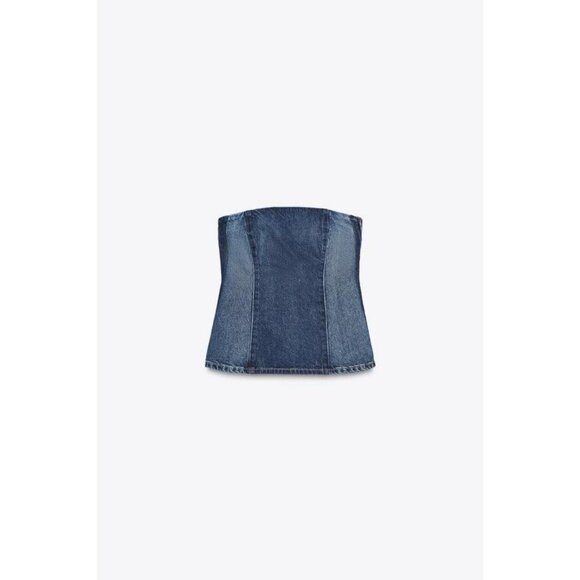 ZARA TRF DENIM BANDEAU TOP - Picture 6 of 8